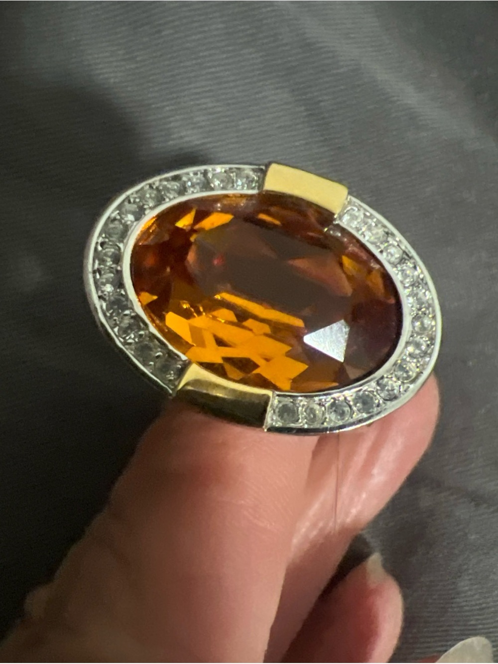 Joan Rivers Amber Crystal Oval Ring with Gold & Silver Accents sz 10